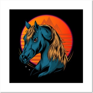 horse head illustration with moon Posters and Art